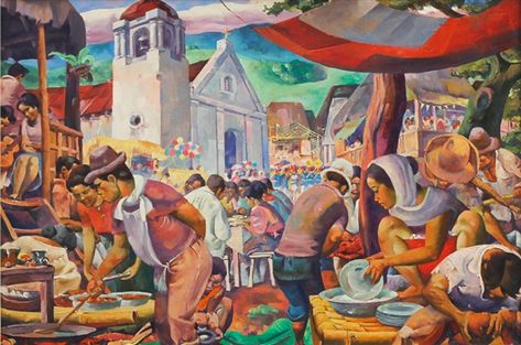 Carlos V.Francisco | Untitled, (Pista ng Angono, The Fiesta of Angono) (1960) | MutualArt Filipino Character, Ancient Philippines, Angono Rizal, Bamboo Arch, Agriculture Pictures, Philippine Culture, Festival Paint, Model Minority, Master Artists