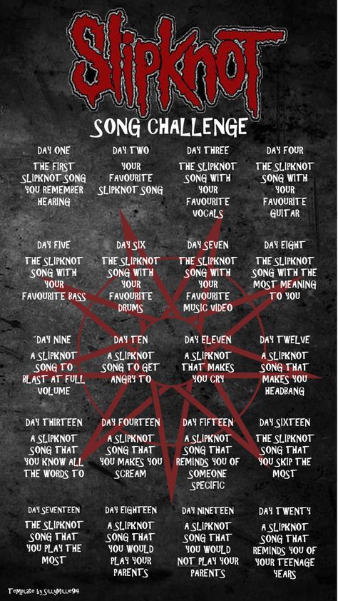 For anyone bored in quarantine (like me!) who wants to share their music taste with the world. If you use this pin on Instagram please tag @sillymillie94 so I know!! #music #challenge #musicchallenge #slipknot #metal #screamo #instagram #songaday #monthchallenge #song #quarantine #quarantine2020 #boredom #keepsyousane #dance #songs #singing Music Taste Template, Slipknot Songs, Slipknot Lyrics, Audition Songs, Music Challenge, Metal Songs, 30 Day Song Challenge, Song Challenge, Dance Songs