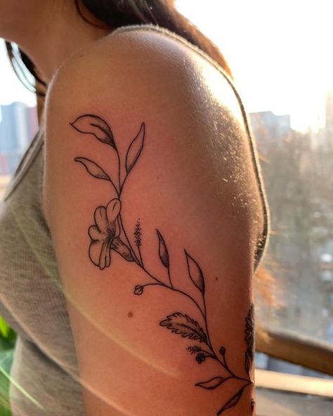 Linework Flower Tattoo, Ty Tattoo, Happy Tattoos, Vancouver Tattoo, Happiness Tattoo, Tattoo Pen, Line Work Tattoo, Fine Line Tattoos, Floral Vine