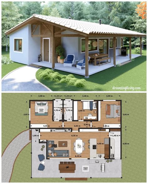 Romania House, Rumah Moden, Small House Blueprints, Pelan Rumah, Small House Design Exterior, Tiny House Community, House Floor Design, Building Plans House, Sims House Plans