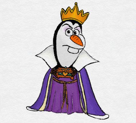 Evil Queen From Snow White, Queen Grimhilde, Olaf Drawing, Disney Doodles, Queen Drawing, Disney Olaf, Frozen Art, The Evil Queen, Cute Disney Drawings