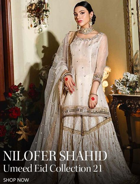 Luxury Pret Page – LAAM White Gharara, Nilofer Shahid, Gharara Designs, Nikkah Dress, Pakistani Fancy Dresses, Pakistani Bridal Dresses, Bridal Dress Design, Pakistani Dress Design, Indian Outfit