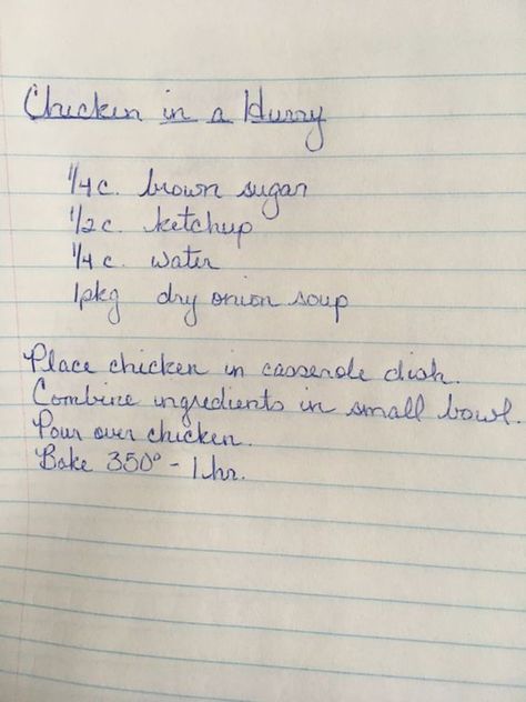 Chicken In A Hurry Recipe, Chicken In A Hurry, Chicken Lickin, Handwritten Recipes, Food Chicken, Winner Winner Chicken Dinner, Chicken Main Dishes, Retro Recipes, It Goes On