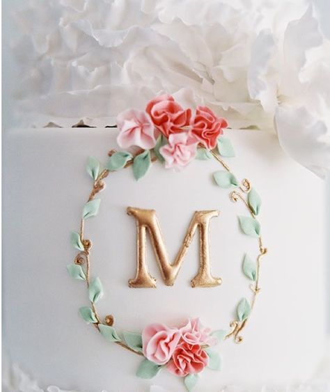 Baby Shower Cakes Girl, The Letter M, Monogram Cake, Communion Cakes, Baptism Cake, Simple Wedding Cake, Floral Cake, Letter M, Girl First Birthday