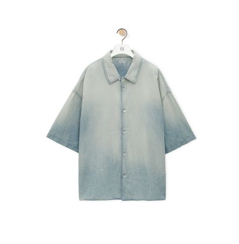 Shirt crafted in lightweight chambray. Loewe Anagram, Luxury Printing, Leather Bag Women, Leather Dresses, Mens Accessories Fashion, Short Shirts, Mens Denim, Linen Shirt, Sleeve Cotton