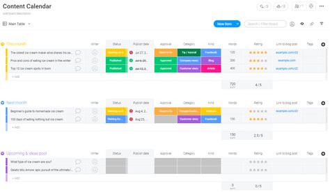 Content Calendar Template | monday.com Monday.com Template, Project Calendar, Content Calendar Template, Brand Marketing Strategy, Marketing Calendar, Social Media Content Calendar, Content Calendar, Email Marketing Campaign, Work Place