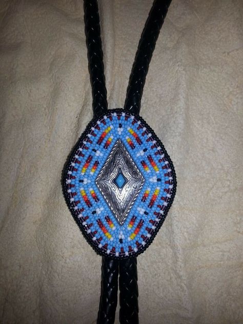 Beaded Bolo Ties Native American, Beaded Bolo Ties, Native Medallion, Beading Board, Beaded Rope Necklace, Ribbon Applique, Beaded Owl, Bead Applique, Necklaces Ideas