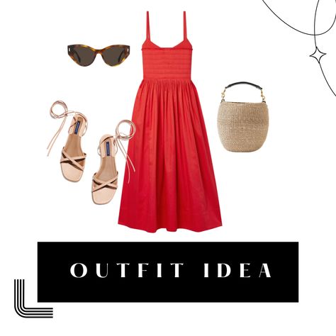 Red dress outfit idea Red Dress Casual, Red Color Schemes, Red Dress Outfit, Dress Outfit, Outfit Idea, Fit Flare Dress, Summer Outfit, Fit & Flare, Flare Dress