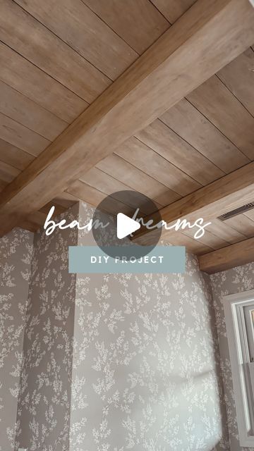 Amanda Vernaci | Come Stay Awhile on Instagram: "Follow @comestayawhile for more budget friendly DIY projects! 💪🏼 

BEAM DREAMS 😍😍😍 I cannot believe I did that! It totally elevated this space and added so much warmth and character. What do you think?!

FAQs:
Stain color: 2 coats early American, 2 coats weathered oak
Ceiling planks: 1/4in sande plywood ripped into 5in strips
Beam size: 4.5in tall x 5.5in wide
Bathroom size: 7.5ft x 5ft

#diyhomeprojects #fauxbeams #homeimprovementprojects" Bathroom With Beams Ceilings, Beamed Kitchen Ceiling, Redo Ceiling Ideas, Cedar Plank Ceiling Bedroom, Wood On Bedroom Ceiling, Wood Panel Bathroom Ceiling, Armstrong Woodhaven Ceiling Planks, Faux Beams Low Ceiling Bedroom, Cedar Plank Bathroom Ceiling