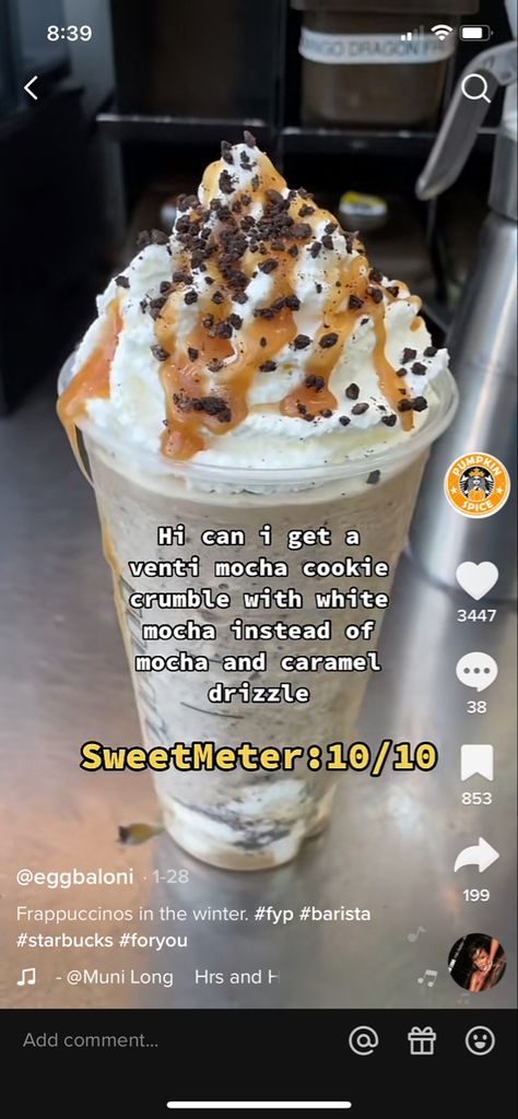 Oreo Cookie Starbucks, Carmel Cookie Crumble Starbucks, Starbucks Recipes Oreo, Oreo Drink Starbucks, Vanilla Bean Frappachino Starbucks Order, Starbucks Drinks Oreo, Oreo Starbucks Drink, Cookie Starbucks Drink, Star Bucks Drinks Recipes