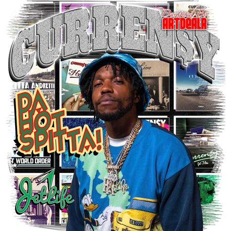 Designed by ARTDEALR Shante Scott Franklin (born April 4, 1981), better known by his stage name Currensy (often stylized as Curren$y), is an American rapper. Born and raised in New Orleans, Louisiana, he was signed to hip hop labels such as No Limit, Cash Money and Young Money, before he founded his own label Jet Life Recordings, in 2011. This Ain't No Mixtape (2009) Jet Files (2009) Pilot Talk (2010) Pilot Talk II (2010) Weekend at Burnie's (2011) The Stoned Immaculate (2012) Pilot Talk II Album Collage, Young Money, Cash Money, April 4, New Orleans Louisiana, American Rappers, No Limit, Stage Name, Mixtape