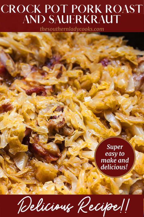 SLOW COOKER PORK ROAST AND SAUERKRAUT Crockpot Pork And Sauerkraut, Crock Pot Pork Roast, Pork And Sauerkraut Recipe, Pork Roast And Sauerkraut, Pork Roast Crock Pot Recipes, Bbq Pulled Pork Slow Cooker, Pork Pulled, Crockpot Pork Loin, Crockpot Roast Recipes