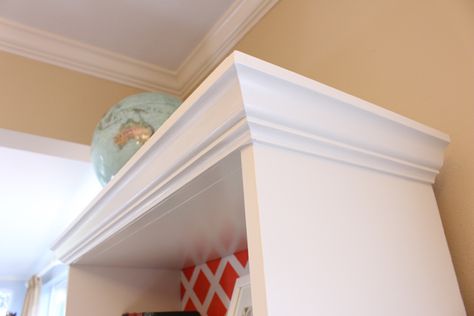 New Crown Molding on Bookshelf Bookcase Diy, House Remodeling, House Things, Miter Saw, Crown Molding, Simple Tricks, Shelving Unit, Home Remodeling, Bookshelves