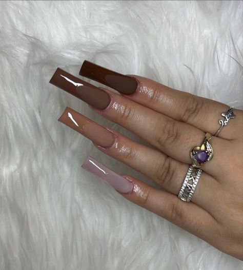 Shades Of Brown Nails Acrylic French Tip, Brown Nails Different Shades, Long Brown French Tip Nails, Shades Of Brown Nail Designs, Shades Of Brown French Tip Nails, Shades Of Brown Nails Acrylic, Brown French Tip Acrylic Nails, Different Shades Of Brown Nails, Different Shade Of Brown Nails