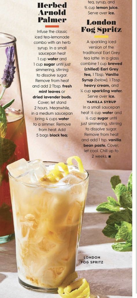 Iced London Fog, Iced Tea Lemonade, Afternoon Tea Recipes, Vanilla Syrup, Herb Tea, Lavender Buds, Dried Lavender, London Fog, Mint Leaves