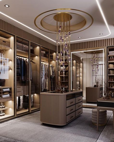 Luxury Walk In Wardrobe Design, Wardrobe Island Design, Dressing Room Dimensions, Brown Closet, Walking Wardrobe, Dressing Unit, Wardrobe Interior, Bedroom Cupboard, Bedroom Cupboard Designs