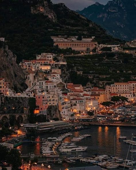 Positano Amalfi Italy at night North Italy Aesthetic, Italy At Night, Grecia Santorini, Italy Coast, Gap Year Travel, Italy Vibes, Amalfi Italy, Italian Aesthetic, Travel Inspiration Destinations