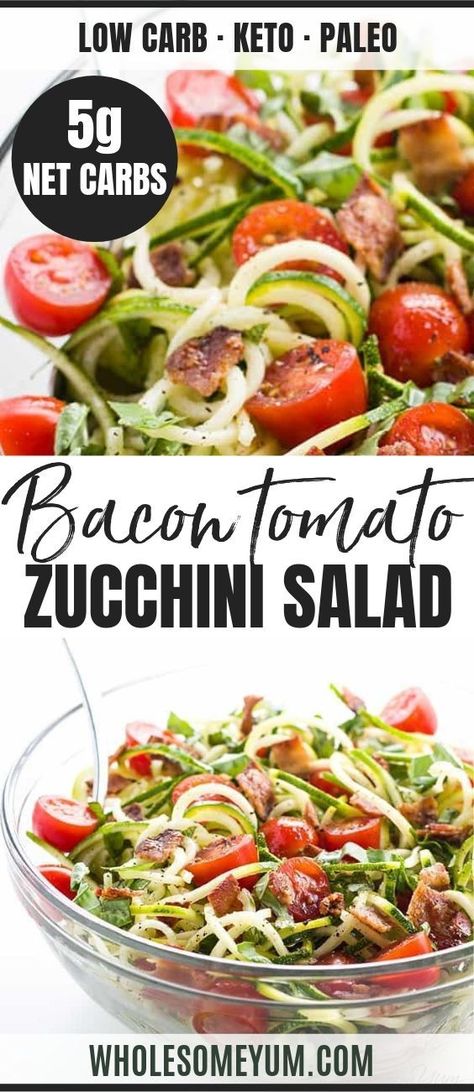 Zucchini Noodle Salad, Zucchini Noodles Salad, Salad Recipes With Bacon, Recipe With Bacon, Zucchini Noodle, Spiralized Zucchini, Noodle Salad Recipes, Desserts Keto, Zucchini Salad