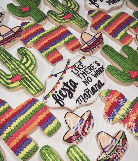 Fiesta cookies. Retirement party. Fiesta like there's no work mañana. Cactus cookies. Sombrero cookies. Sombrero Cookies, Fiesta Cookies, Cactus Cookies, Retirement Party Decorations, Fiesta Theme Party, Llama Birthday, Cactus Party, Fiesta Theme, Fiesta Birthday