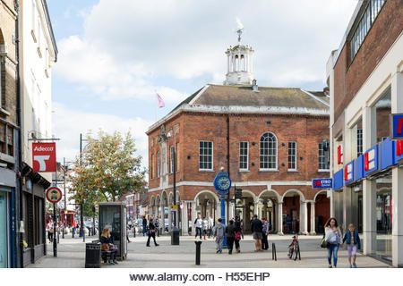 The Guildhall from Eden Walk, High Wycombe, Buckinghamshire, England, United Kingdom - Stock Image Buckinghamshire England, High Wycombe, Eden, Stock Photography, United Kingdom, Photo Image, Vector Illustration, Street View, Stock Images