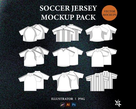 Streetwear soccer jersey vector mockups with front and back views, easy to edit and customize. This model allows designers to easily present their own designs, patterns, or logos on the Football Shirt, creating a professional and realistic presentation. Vector formats can be scaled and edited without losing quality. Whether used for fashion design, showcasing products, or creating marketing materials, this vector model serves as a versatile tool for designers to bring their ideas to life. ♡ This vector mockups is ready to use and it is perfect for you to start your clothing brand. It's easy to change colors, edit details, and add or remove layers to your needs!. ♡ Perfect to properly communicate your design requirements to your manufacturer. ● DIGITAL FILES INCLUDED :  -AI vector file comp Retro Jersey Design Ideas, T Shirt Tech Pack, Football Jersey Mockup, T Shirt Jersey Design, Soccer Streetwear, Soccer Jersey Design Ideas, Shirt Tech Pack, Custom Jersey Design, Football Streetwear