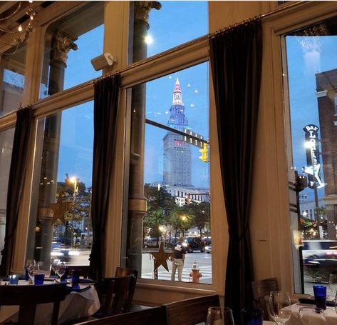 Blue Point Grille  700 West St. Clair Ave., 216-875-7827     You might miss a bit of the dinner table conversation at this Warehouse District dining room since it’s so easy to get distracted by Blue Point Grille’s larger-than-life view of Terminal Tower.    Photo via hallschild/Instagram Cleveland Restaurants, Glass City, Lakeside Park, Warehouse District, Grand Lodge, Kings Island, Cuyahoga Falls, Rooftop Lounge, Blue Point