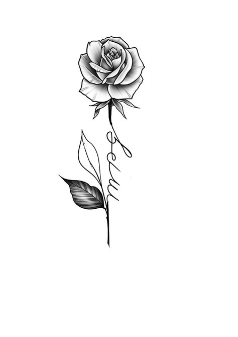 Rose Tattoo With Year In Stem, Rose With Letter Tattoo, Flower With Letter Tattoo, Rose Stem Tattoo Design, Rose Gemini Tattoo, Flower With Stem Tattoo, Rose Stencil Tattoo, Flower Stem Tattoo, Rose With Stem Tattoo