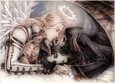 Sleeping Demon and Dreamy Angel by =Candra on deviantART Fantasy Romance Art, Angels Beauty, Angel Drawing, Ange Demon, Romance Art, Demon Art, Angel And Devil, Angels And Demons, Angel Art