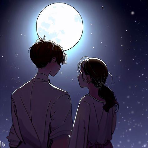 Couple manhwa Couple Under The Moonlight Aesthetic, Couple Fanart Aesthetic, Couple In Moonlight, Moonlight Couple, Moonlight Drawing, Moon Vibe, Luna Anime, Sky Anime, Moonlight Painting