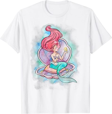 Disney Little Mermaid Ariel In Shell Watercolor T-Shirt T-Shirt Shell Watercolor, Disney Shirts For Women, The Little Mermaid Ariel, Disney The Little Mermaid, Little Mermaid Ariel, Mermaid Shirt, Mermaid Outfit, Mermaid Theme Birthday, Family Tees