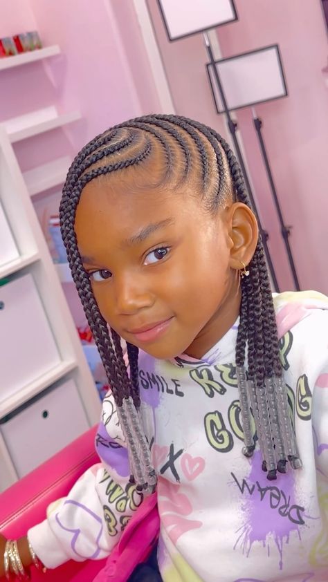 Instagram Braided Hairstyles Black Girls Kids, Lemonade Braids Kids Natural Hair, Little Mixed Girl Braid Styles, Lemonade Hairstyle, Toddler Lemonade Braids, Braided Ponytails For Kids, Toddler Braided Ponytail, Natural Hair Styles Kids, Kids Hairstyles For School