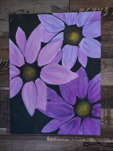 Hand Painted.  Purple Daisies Painting Ideas On Canvas Purple, Bedroom Art Painting, Scripture Painting, Diy Canvas Art Easy, Cute Easy Paintings, Fall Canvas Painting, Purple Painting, Canvas Art Quotes, Simple Canvas Paintings