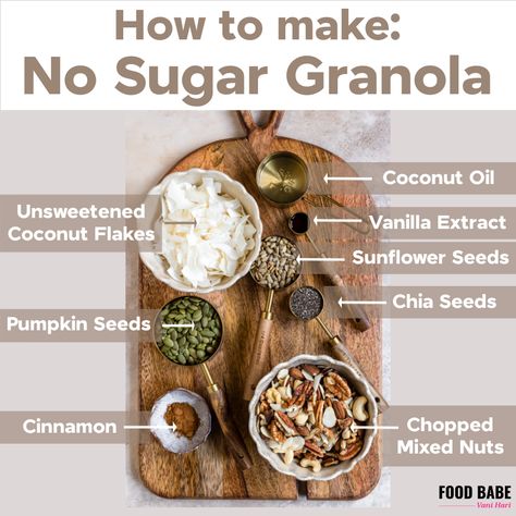 No Sugar Granola Recipe - Perfect for a Sugar Detox Homemade Sugar Free Granola, Low Sugar Granola Recipe, Pumpkin Seeds Cinnamon, Diy Granola, Sugar Fast, Low Sugar Granola, Sugar Free Granola, Organic Granola, Granola Recipe Healthy