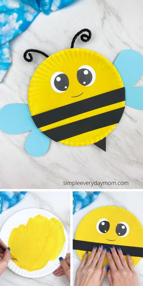 This paper plate bee is a fun and easy craft for kids! Download the free printable template and make with preschool, prek and kindergarten children. Bee Crafts Kindergarten, Bee Egg Carton Craft, Spelling Bee Background, Bubble Bee Craft, Bee Craft Kindergarten, 3d Bee Craft, Bee Themed Games, Bees Kindergarten, Bee Crafts Preschool