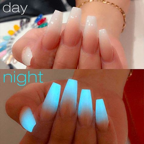 Neon Acrylic Nails, Acrylic Nail Powder, White Acrylic Nails, Glow Nails, Ombre Nail Designs, Nails Tumblr, Dark Nails, Pretty Nail Art, Nail Varnish