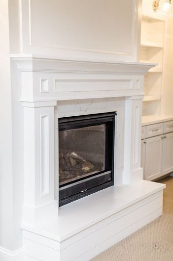 White Wood Fireplace Surround, Pillar Fireplace, Fireplace Hearths, Fireplace Modern Design, Diy Fireplace Mantel, Fireplace Mantel Designs, Living Room Fireplace, Build A Fireplace, Fireplace Tile Surround