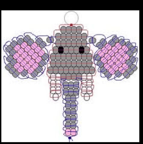 Elephant Beaded Animals Tutorial, Pony Bead Animals, Pony Bead Projects, Pony Bead Crafts, Seed Bead Crafts, Beading For Kids, Pony Bead Patterns, Seed Bead Patterns, Bead Weaving Patterns