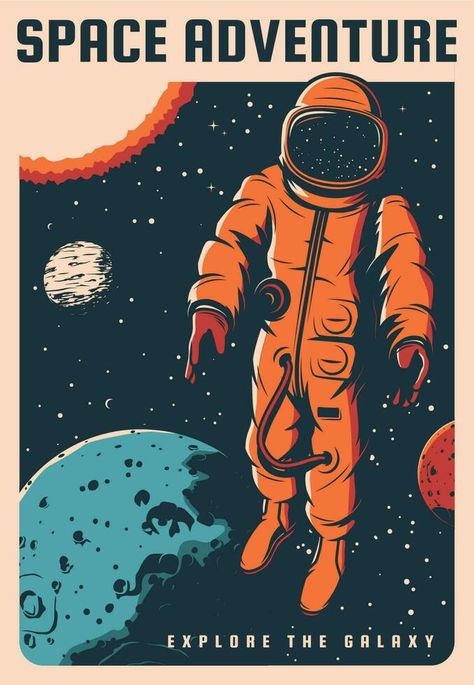 Space travel adventure, astronaut retro poster Retro Astronaut, Travel Cartoon, Cartoon Pop Art, Poster Advertisement, Cartoon Pop, Retro Space, Space Party, Space Theme, Poster Poster