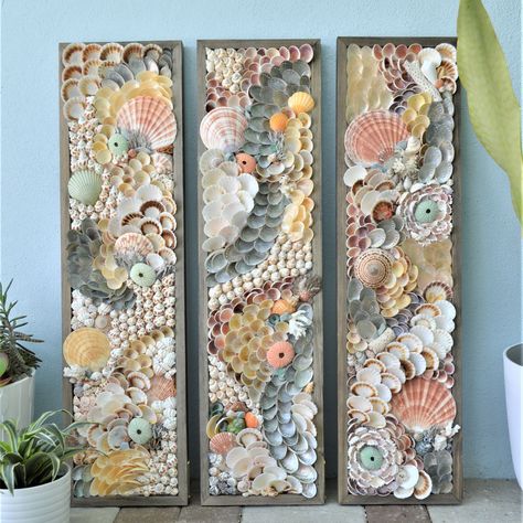 Seashell Mosaic Art, Resin Sea Shell Crafts, Framed Shell Art, Shell Pictures Ideas Seashells, Sea Shell Mosaic, Sea Shells Art, Seashell Diy, Shell Artwork, Seashell Art Diy