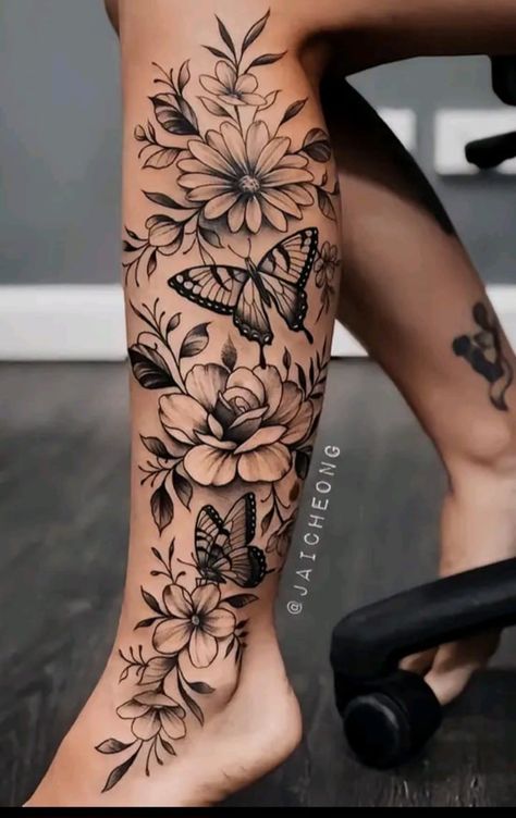 Octopus Leg Tattoo, Dragon Leg Tattoo, Butterfly Leg Tattoo, Japanese Leg Sleeve, Back Of Leg Tattoo, Lion Leg Tattoo, Side Leg Tattoo, Butterfly Leg Tattoos, Flower Leg Tattoos