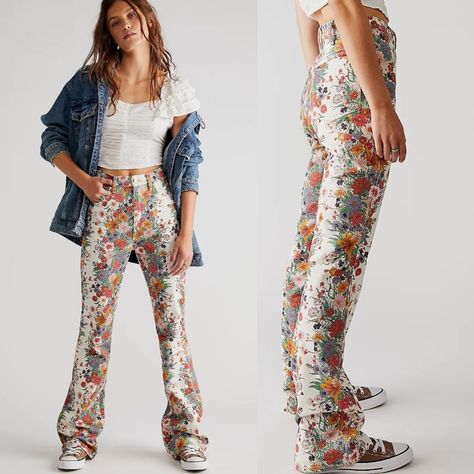 Nwt Wrangler Westward 626 Floral Print High Waist Bootcut Jeans Perfectly Printed And Just As Timeless, These Jeans From Wrangler Are Sure To Stun With Every Wear. Fit: High-Rise, Slim Flare Silhouette Features: Bold Floral Print Throughout, Zip Fly And Button Closure, Five-Pocket Design, Puddled Hem Detail Why We <3 It: So Fun With A Retro Touch, These Jeans Are Dressed Up Or Down With Ease. Waist Flat:15 Rise:10.5 Inseam:29.5 High Waist Bootcut Jeans, Mid Rise Flare Jeans, Denim Flare Jeans, Bold Floral Print, Cropped Flare Jeans, High Waisted Mom Jeans, Free People Jeans, High Rise Mom Jeans, Flare Leg Jeans