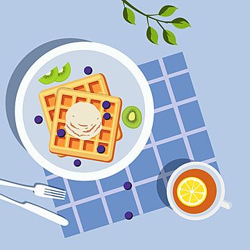 Waffle Illustration Art, Waffle Illustration Graphic Design, Waffles Illustration, Strawberry Cake Illustration, Cake Illustration Design, Waffle Illustration, Breakfast Drawing, Waffle Art, Cafe Cartoon