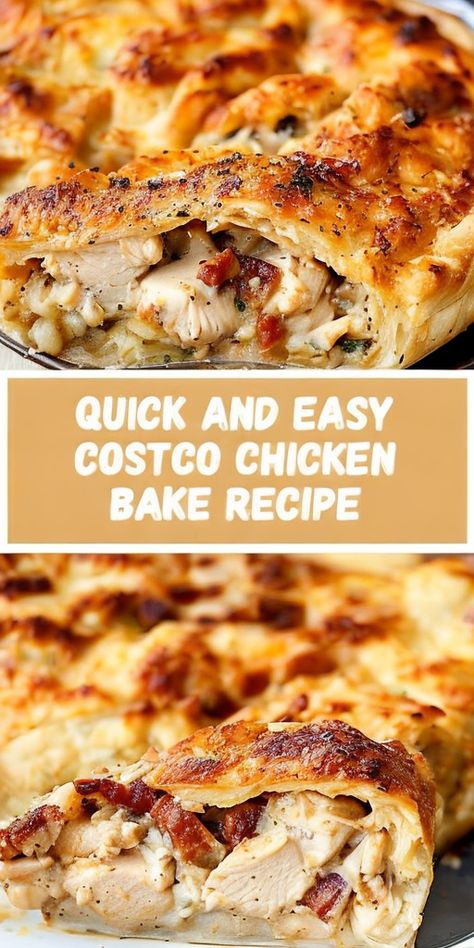 "Discover the ultimate easy Costco Chicken Bake recipe! Quick, delicious, and perfect for any meal. Impress your family with this cheesy delight! #EasyRecipe #ChickenBake #CostcoRecipes #FamilyMeals #QuickDinner" Roasted Veggie Medley, Pillsbury Biscuit Recipes, Costco Chicken Bake, Chicken Bakes, Chicken Bake Recipe, Costco Chicken, Costco Meals, Budget Friendly Meals, Chicken Bake