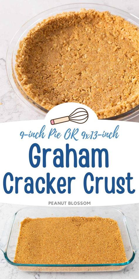 Learn how to make a round or 9x13-inch graham cracker crust with this easy make ahead recipe. Use it for a no bake dessert filled with pie filling or pudding and topped with whipped cream. Perfect for a potluck party or dessert to bring to a holiday. Graham Cracker Crust Dessert Easy, Graham Cracker Crust Pudding Pie, Recipe For Graham Cracker Crust, Banana Pudding With Graham Cracker Crust, How To Make Graham Cracker Pie Crust, How To Make A Graham Cracker Crust, Best Graham Cracker Crust Recipe, Easy Pie Recipes No Bake Graham Cracker Crust, Desserts Made With Graham Crackers