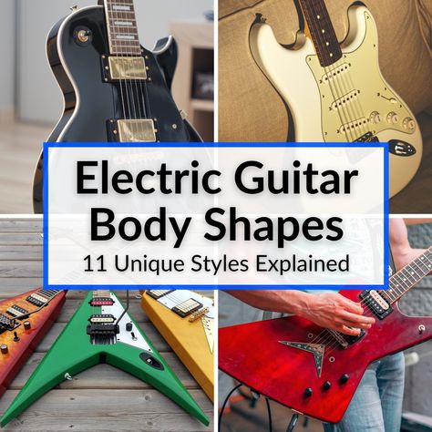 There are two electric guitar body shapes that dominate the market. Can you guess which ones they are? And many of the newer designs are actually just... Guitar Body Shapes, Guitar Shapes, Strat Guitar, Gibson Electric Guitar, Les Paul Jr, Electric Guitar Design, Unique Guitars, Body Joints, Guitar Tips