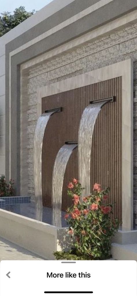 Wall Waterfall Outdoor, Society Gate, Corner Waterfall, Entrance Fountain, Courtyard Fountain, Commercial Bathroom Designs, House Entryway, Residential Entrance, Outdoor Wall Fountains