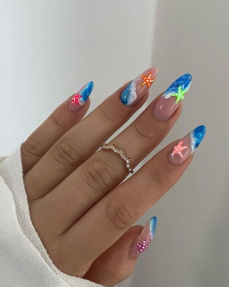 Funky Nails Inspo Summer, Beachy Nails, Summer Nail Designs, Grunge Nails, Summery Nails, Cute Summer Nails, Vacation Nails, Festival Nails, Pink Nail