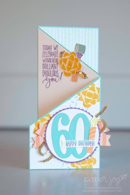 Paper Joy: A Special 60th Z-Fold Birthday - CASEing Jennifer Frost Stampin Up 60th Birthday Cards For Ladies, Stampin Up 60th Birthday Cards, 60th Birthday Cards For Ladies, Paper Cards Handmade, Fancy Friday, 60th Birthday Cards, 65th Birthday, 25th Birthday, Fancy Fold Cards