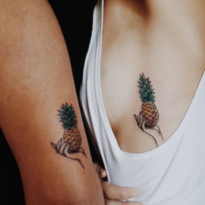 12 Cute and minimalistic couple tattoos - Be Asia: fashion, beauty, lifestyle & celebrity news Pineapple Tattoos For Women, Pineapple Tattoo Meaning, Pineapple Tattoos, Pinapple Tattoos, Couple Tattoos Love, Tattoo Guide, Pineapple Tattoo, Bestie Tattoo, Couple Tattoos Unique