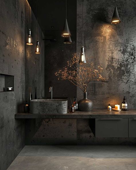 18+ Bathroom Wall Panels Ideas That Add Texture and Color • 333+ Art Images Dark Stone Bathroom, African Minimalism, Wall Panels Ideas, Vampire Room, Artificial Stone Wall, Minimalist Bathroom Ideas, Stand Alone Bathtubs, Romantic Bathrooms, Concrete Wall Panels